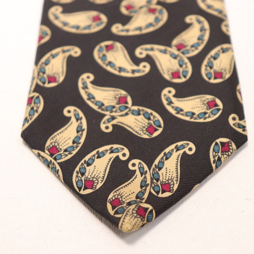Vintage Christian Dior Tie Mens 56 in Italian Silk Blue Tan Red Paisley Wide USA